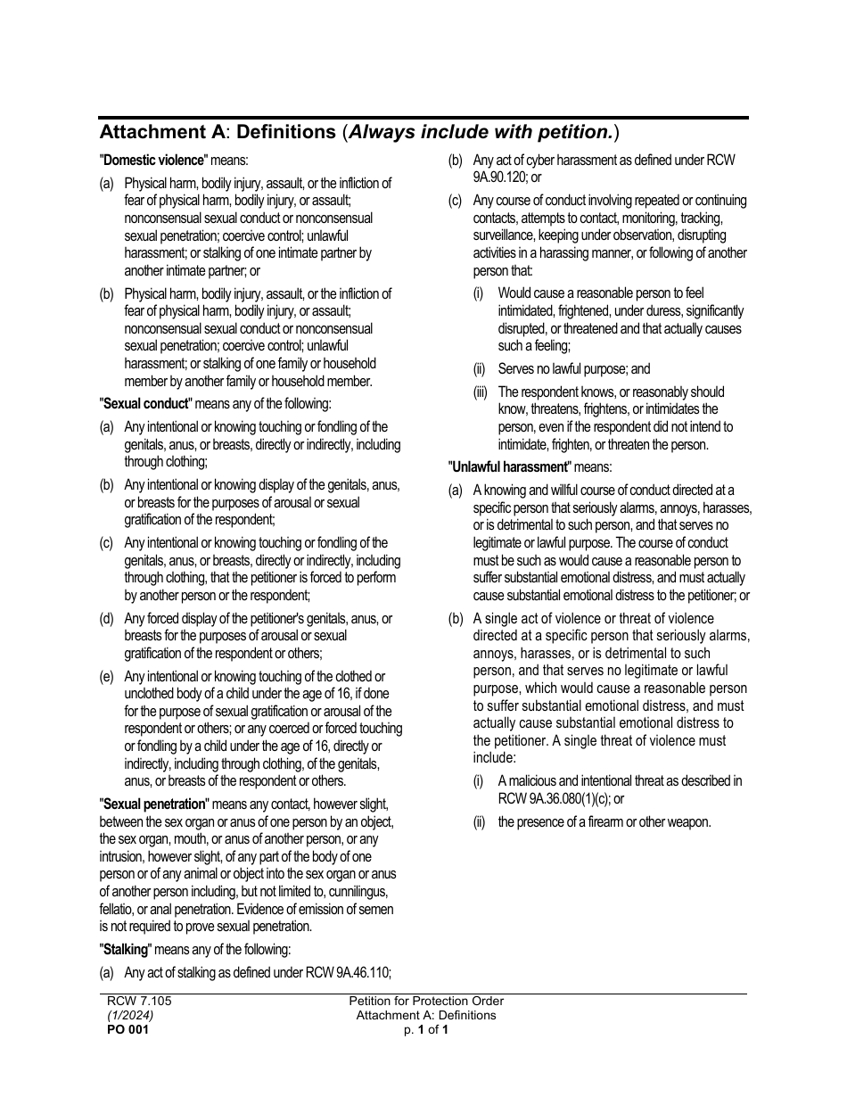 Form PO001 Petition for Protection Order - Washington, Page 14