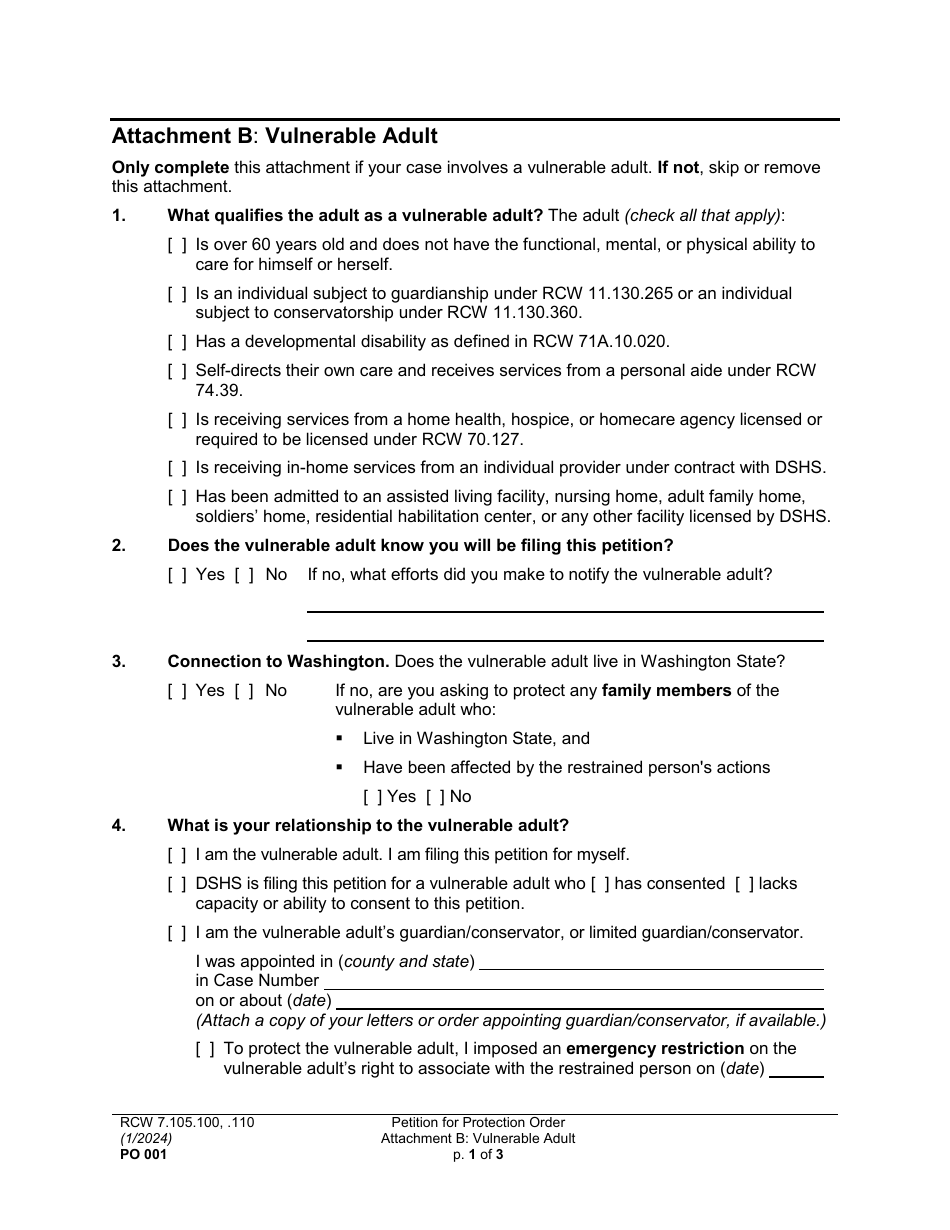 Form PO001 Petition for Protection Order - Washington, Page 15