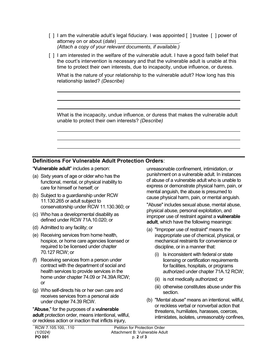Form PO001 Petition for Protection Order - Washington, Page 16