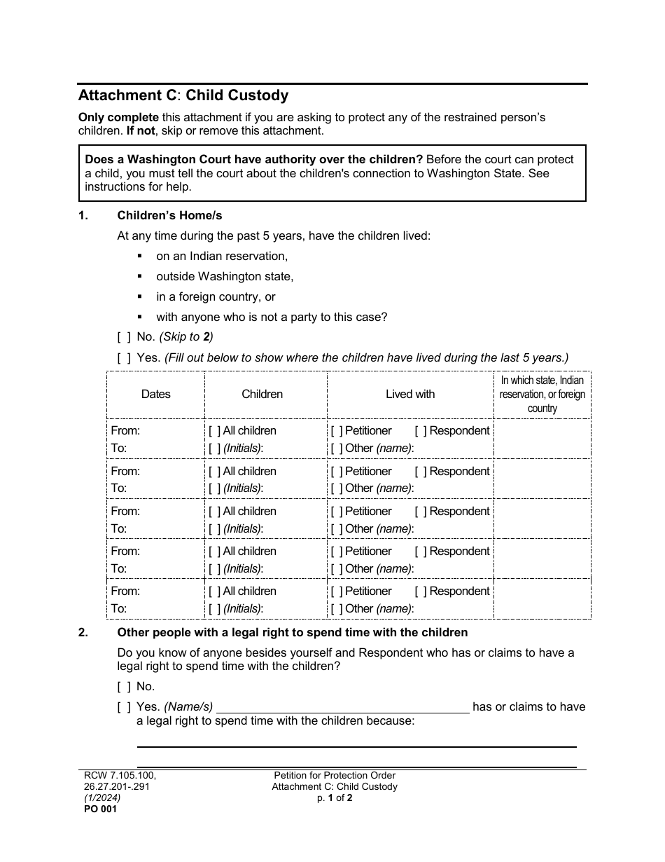 Form PO001 Petition for Protection Order - Washington, Page 18
