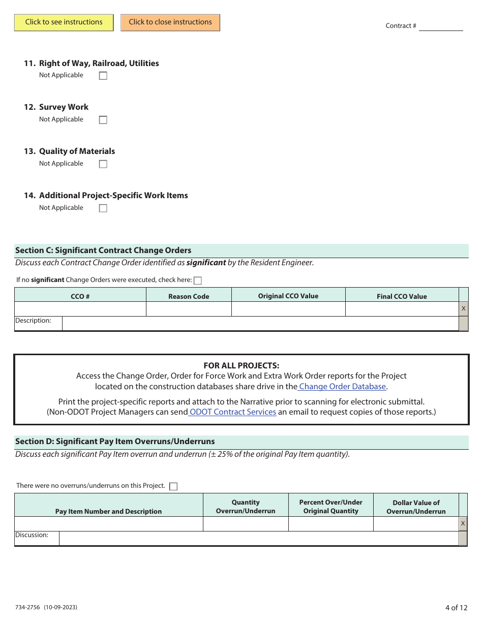 Form 734-2756 Resident Engineers Narrative Form - Oregon, Page 4