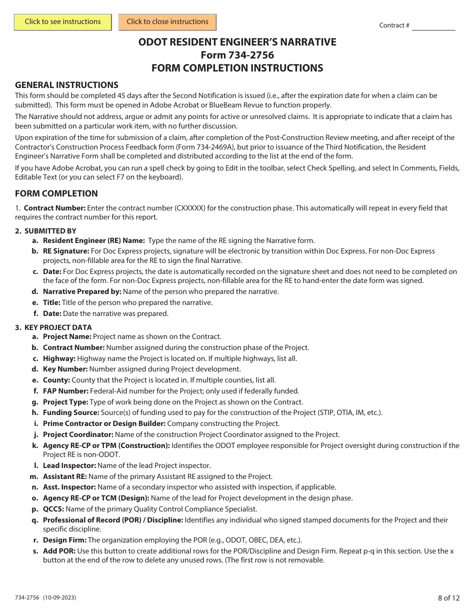 Form 734-2756 Resident Engineers Narrative Form - Oregon, Page 8