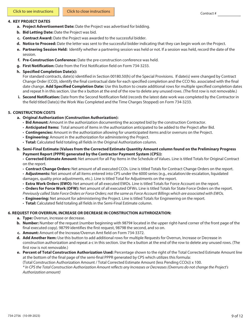 Form 734-2756 Resident Engineers Narrative Form - Oregon, Page 9