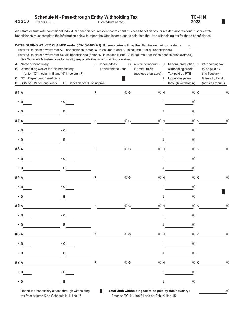 Form TC-41 Utah Fiduciary Income Tax Return - Utah, Page 10