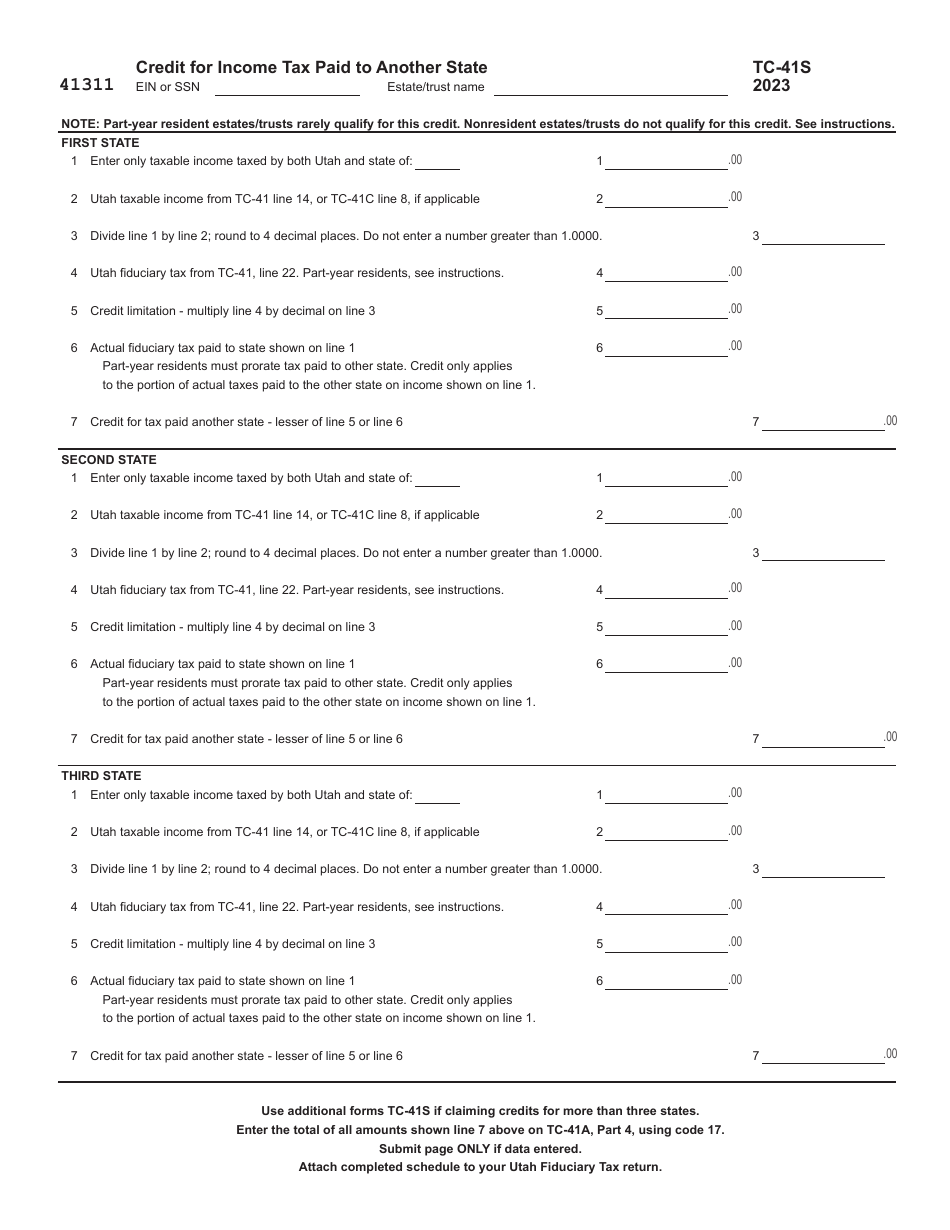 Form TC-41 Utah Fiduciary Income Tax Return - Utah, Page 11