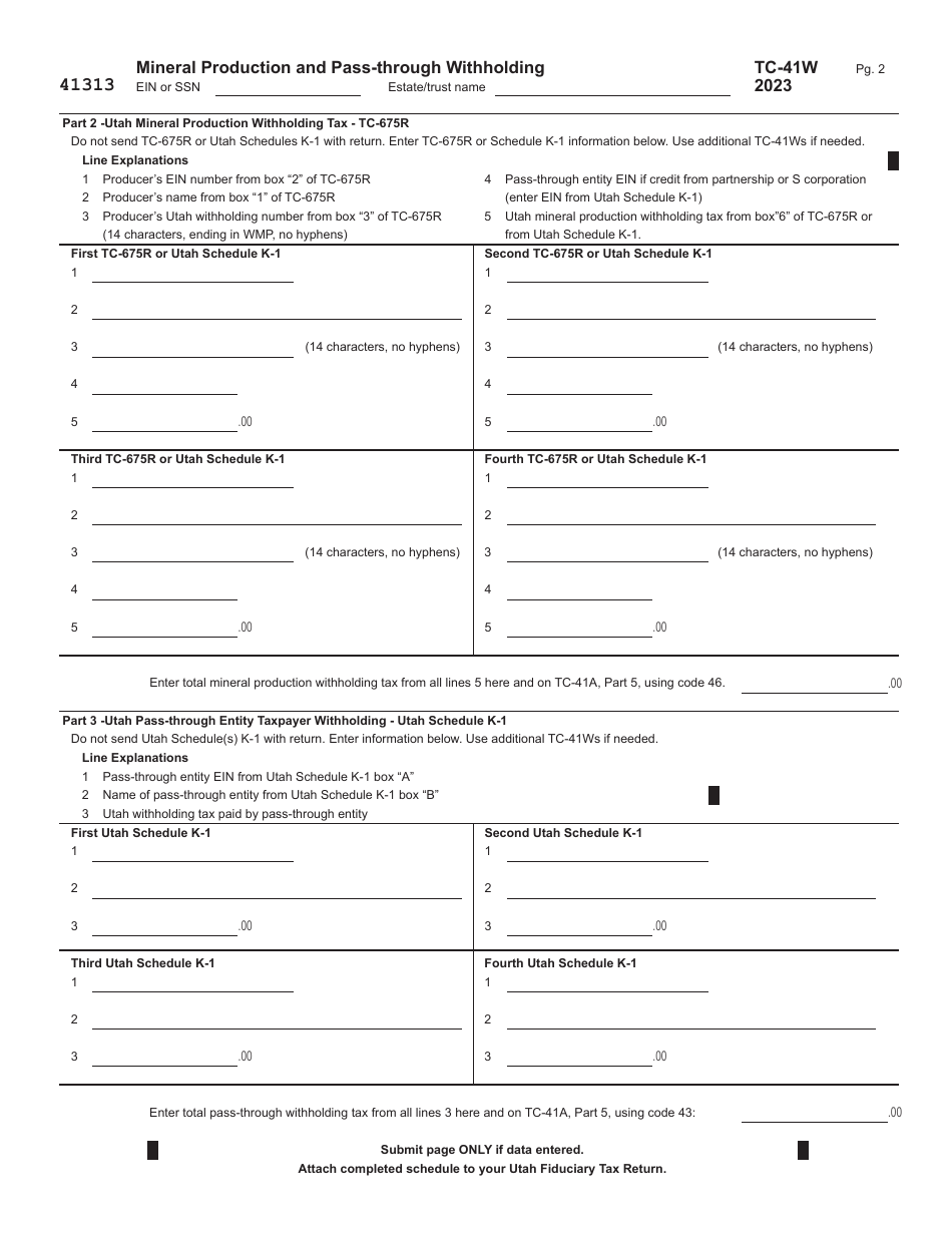 Form TC-41 Utah Fiduciary Income Tax Return - Utah, Page 13