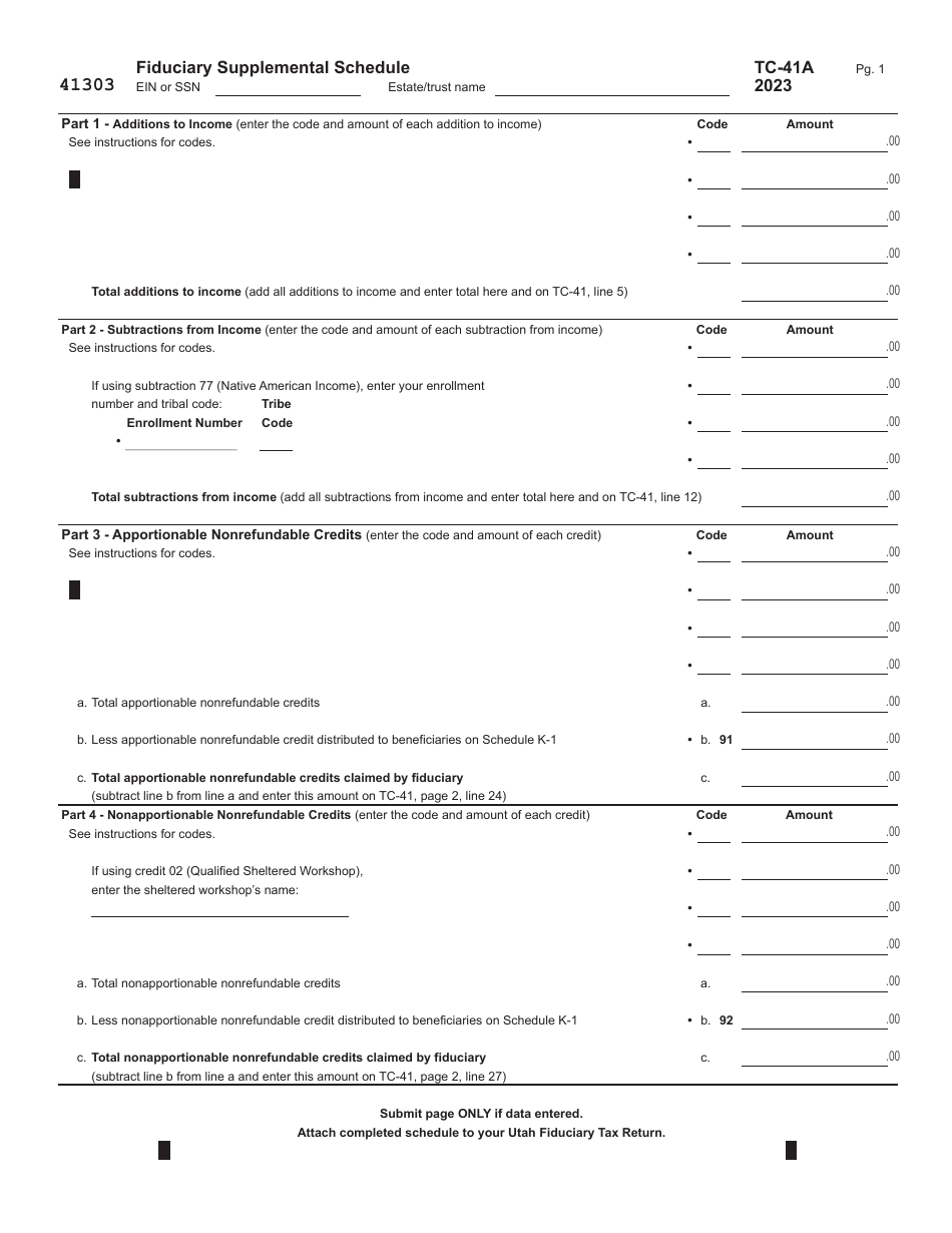 Form TC-41 Utah Fiduciary Income Tax Return - Utah, Page 3
