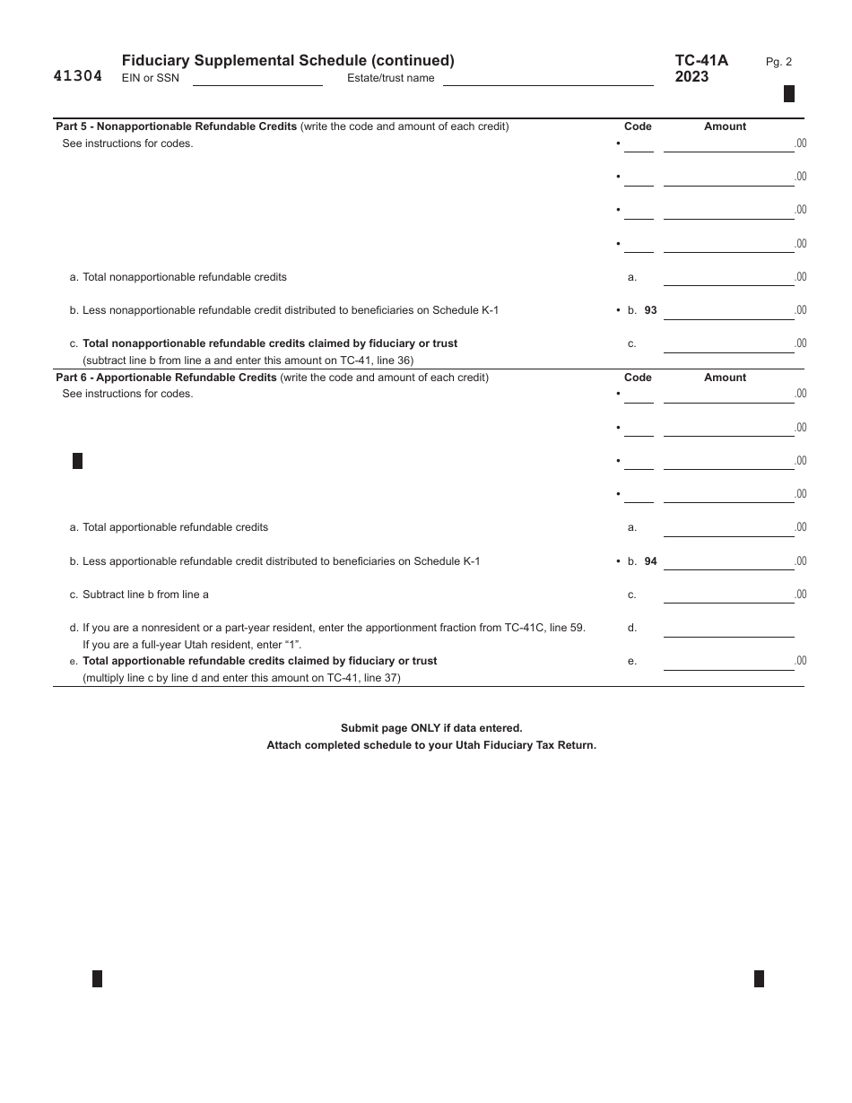Form TC-41 Utah Fiduciary Income Tax Return - Utah, Page 4