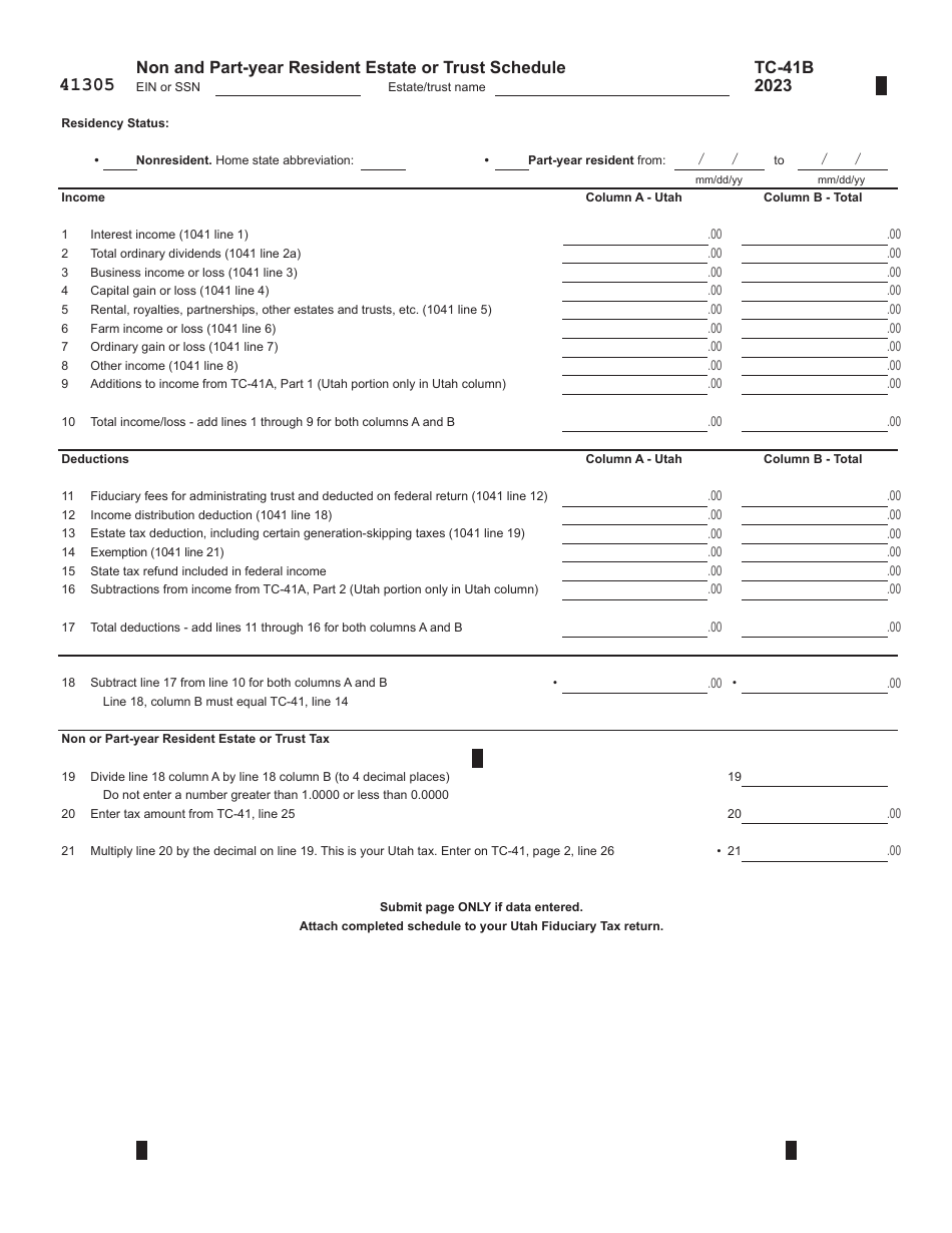 Form TC-41 Utah Fiduciary Income Tax Return - Utah, Page 5