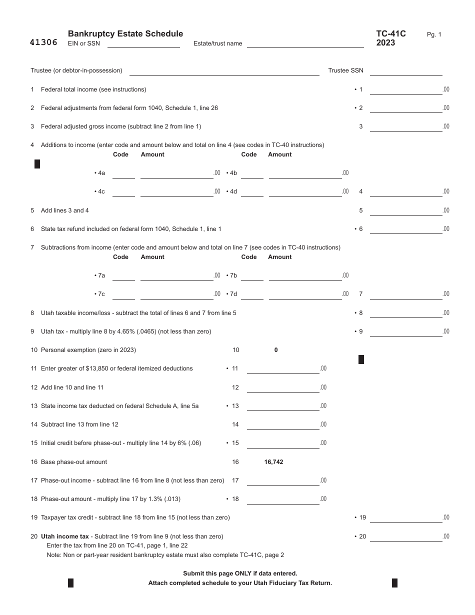 Form TC-41 Utah Fiduciary Income Tax Return - Utah, Page 6
