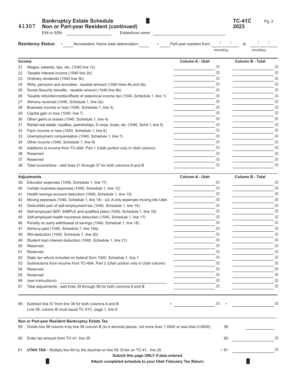 Form TC-41 Utah Fiduciary Income Tax Return - Utah, Page 7