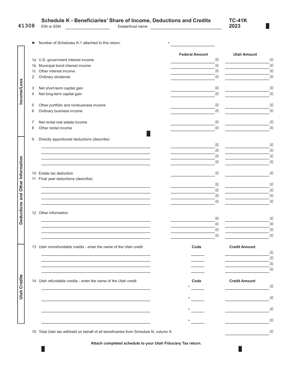 Form TC-41 Utah Fiduciary Income Tax Return - Utah, Page 8