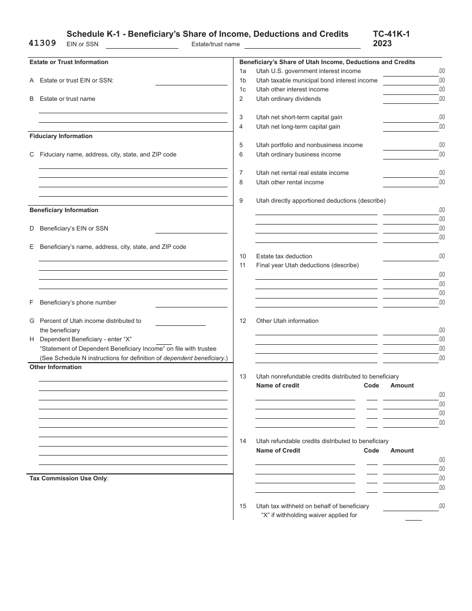 Form TC-41 Utah Fiduciary Income Tax Return - Utah, Page 9