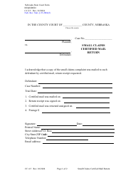 Document preview: Form CC4:5 Small Claims Certified Mail Return - Nebraska