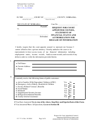 Form CC7:7.4 Request for Court Appointed Counsel, Statement of Financial Status, and Authorization for Release of Information (For Use in Probation Cases) - Nebraska