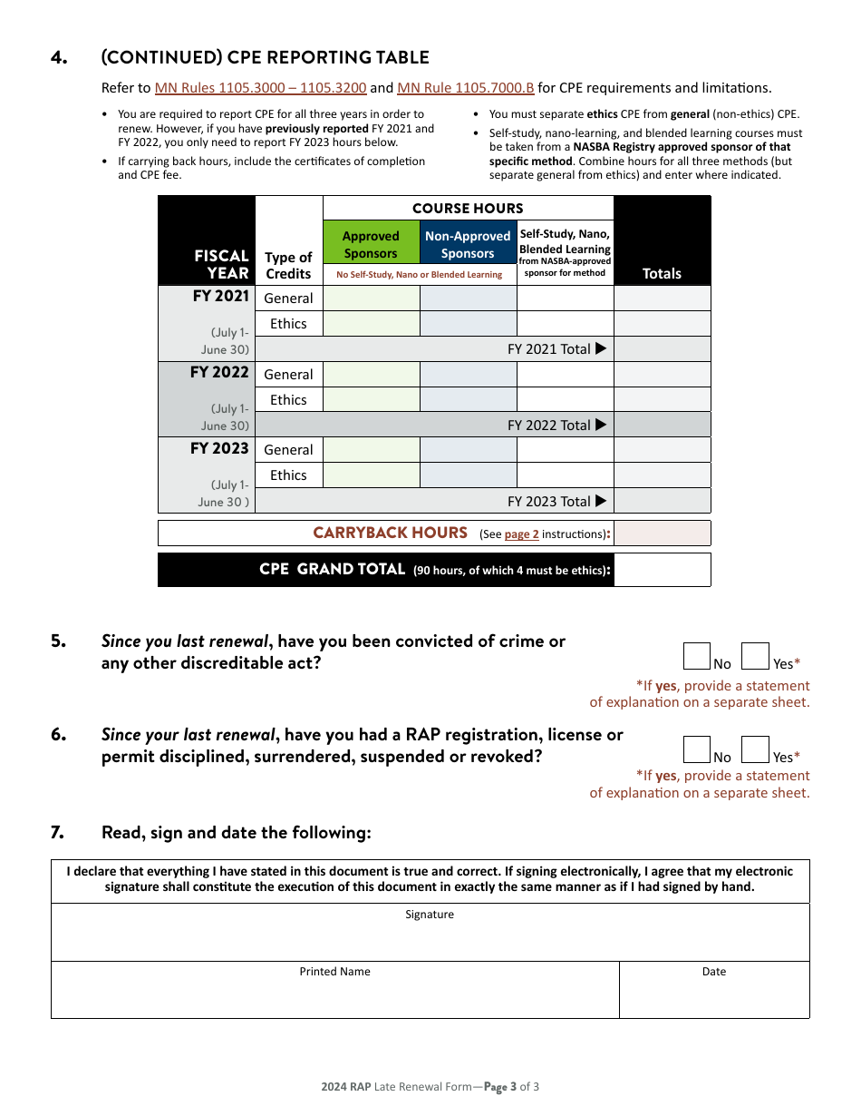 Individual Rap Registration Late Renewal - Minnesota, Page 3