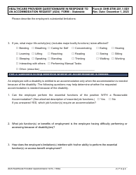 Form DHR-STW-201.1-SD1 Healthcare Provider Questionnaire in Response to an Accommodation Request - Americans With Disabilities Act (Ada) - Statewide - Delaware, Page 2