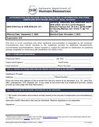 Document preview: Form DHR-STW-201.1-F1 Authorization for Release of Protected Health Information (Phi) Form - Americans With Disabilities Act (Ada) - Statewide - Delaware