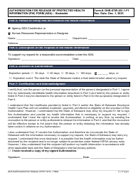 Form DHR-STW-201.1-F1 Authorization for Release of Protected Health Information (Phi) Form - Americans With Disabilities Act (Ada) - Statewide - Delaware, Page 2