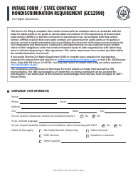 Form CRD-IF903-9X-ENG Intake Form - State Contract Nondiscrimination Requirement (Gc12990) - California