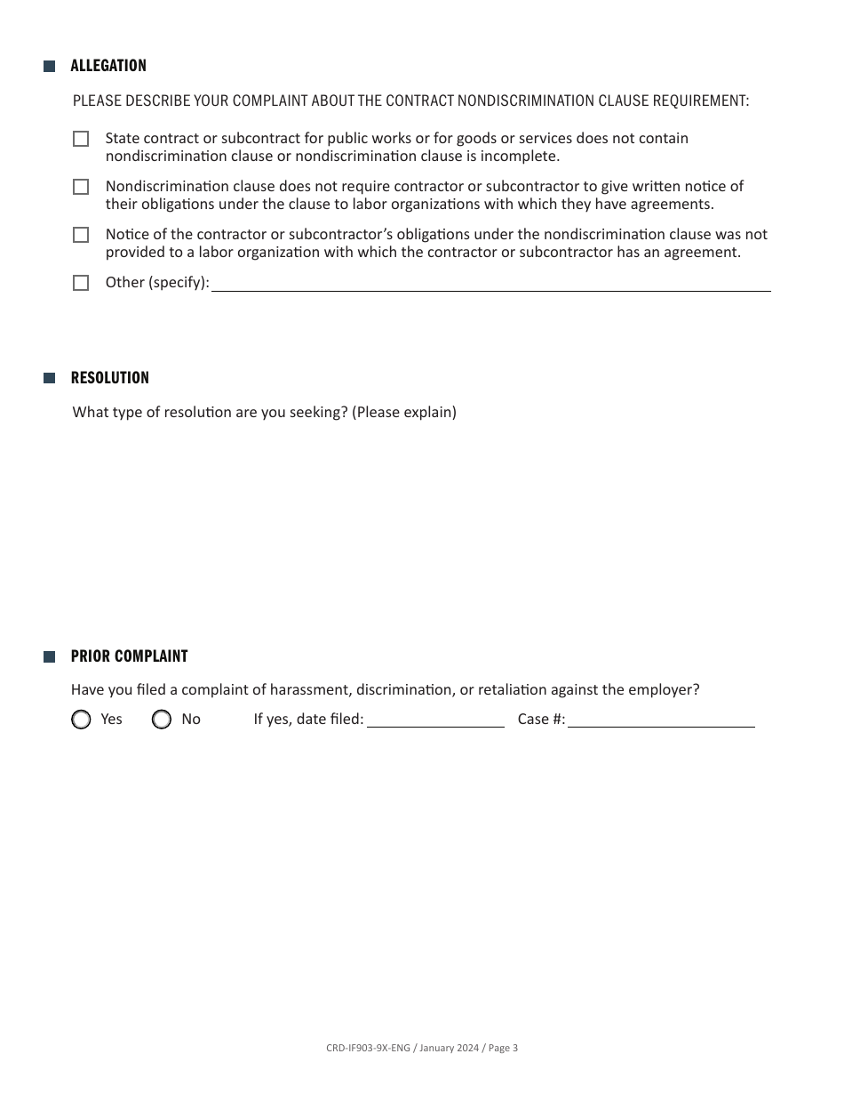 Form CRD-IF903-9X-ENG Intake Form - State Contract Nondiscrimination Requirement (Gc12990) - California, Page 3