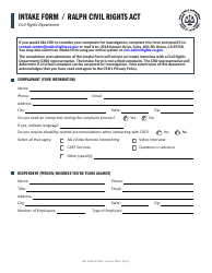 Document preview: Form CRD-IF903-6X-ENG Intake Form - Ralph Civil Rights Act - California