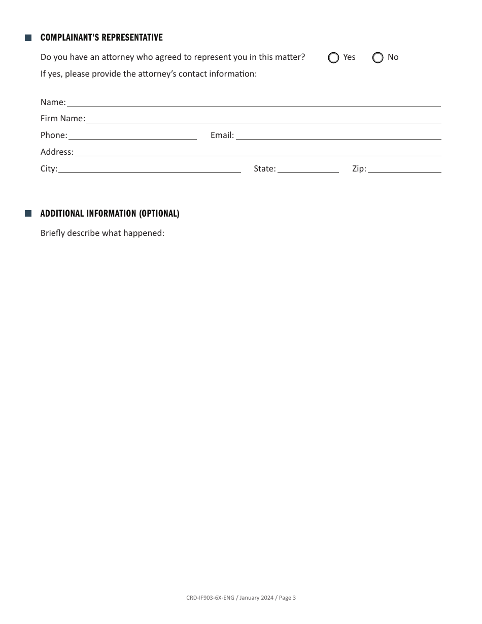 Form CRD-IF903-6X-ENG Intake Form - Ralph Civil Rights Act - California, Page 3
