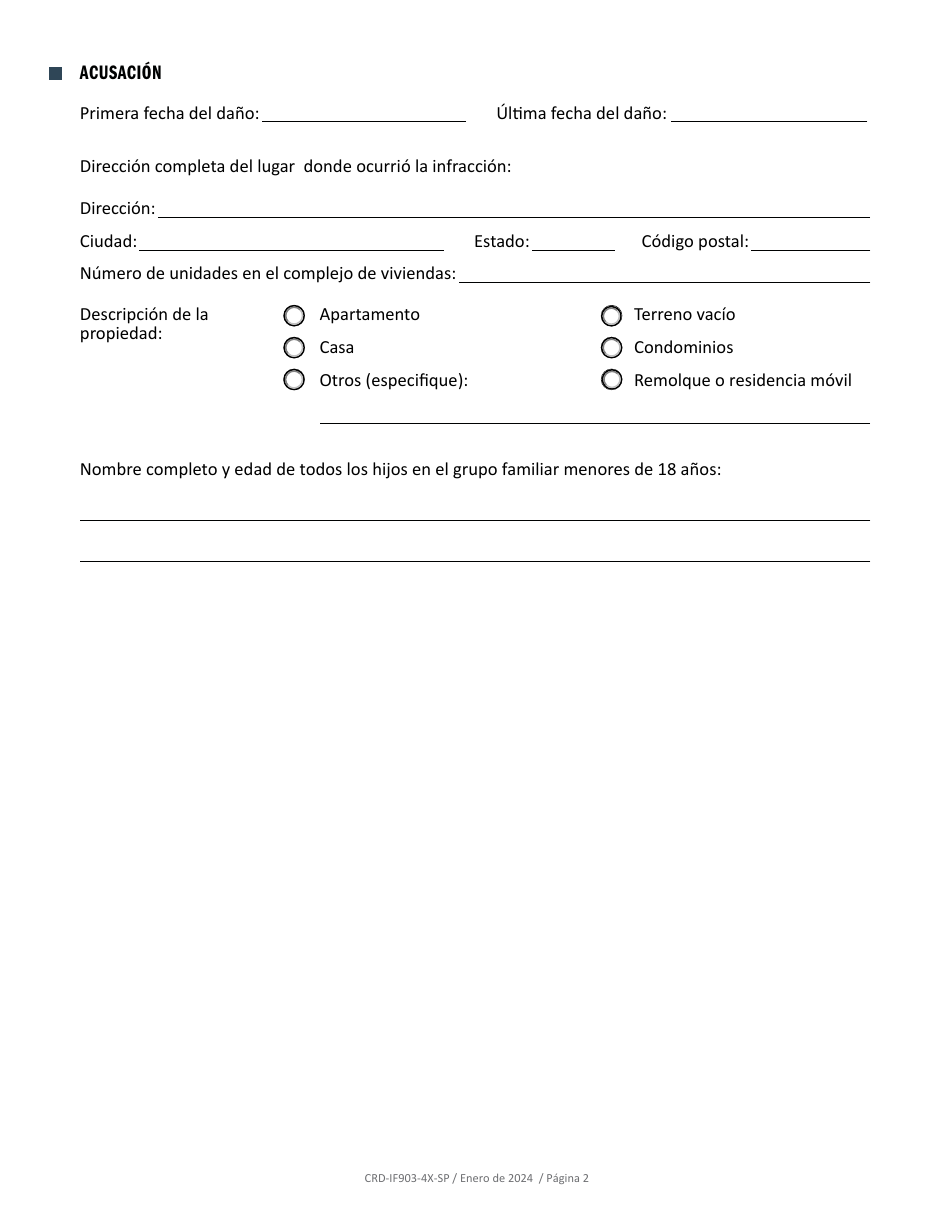 Formulario CRD-IF903-4X-SP Formulario De Registro - Vivienda - California (Spanish), Page 2