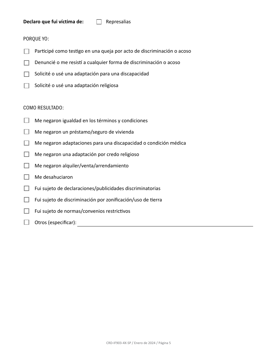 Formulario CRD-IF903-4X-SP Formulario De Registro - Vivienda - California (Spanish), Page 5