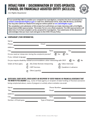 Document preview: Form CRD-IF903-11X-ENG Intake Form - Discrimination by State-Operated, Funded, or Financially-Assisted Entity (Gc11135) - California