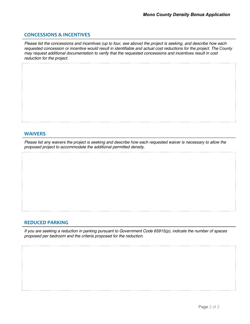 Density Bonus Application - Mono County, California, Page 2