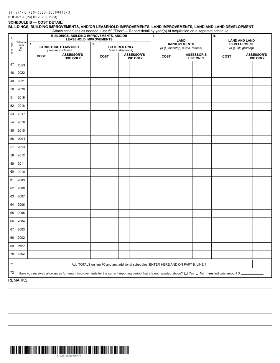 Form BOE-571-L Business Property Statement - Mono County, California, Page 3