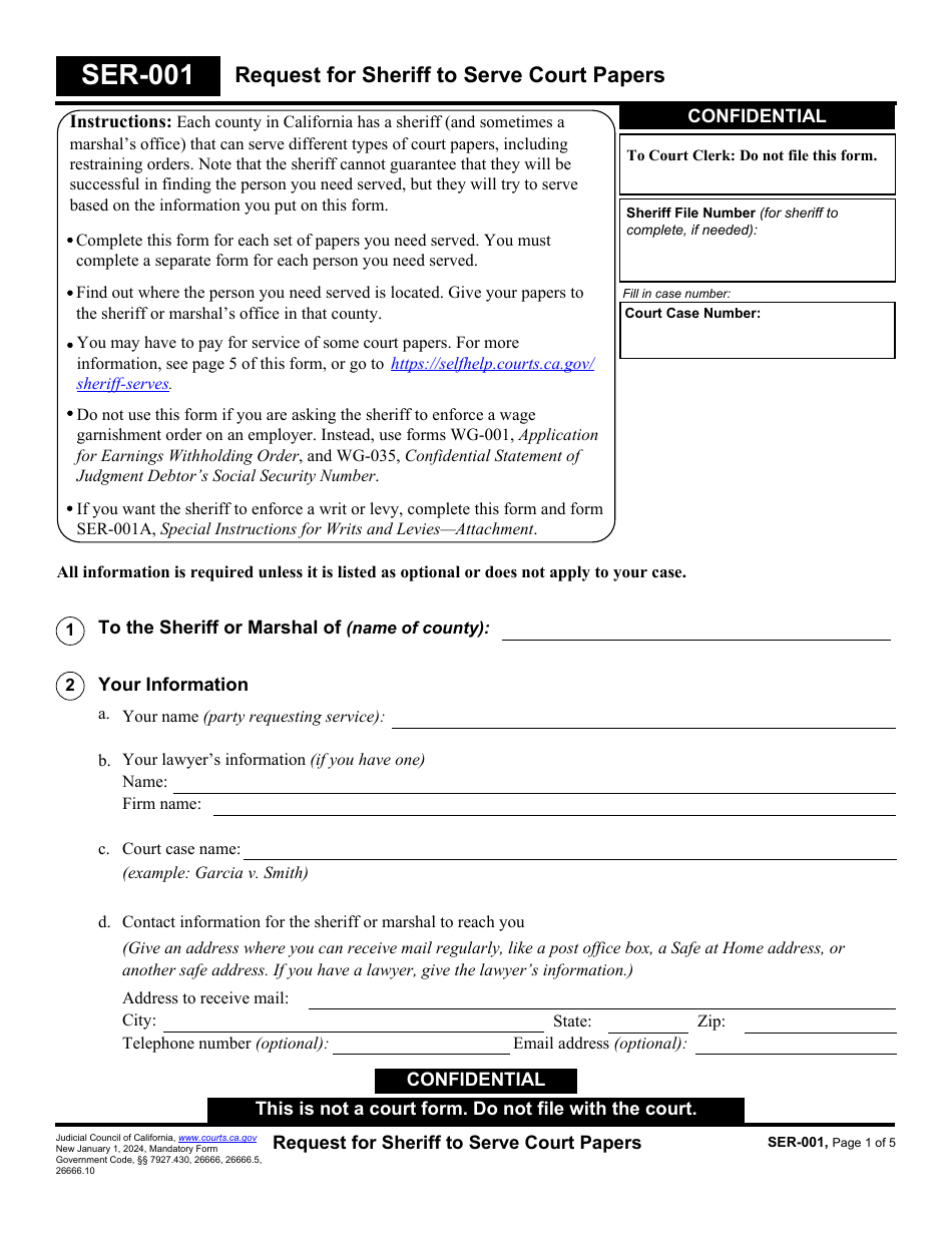 Form SER 001 Fill Out Sign Online And Download Fillable PDF