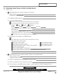 Form SER-001 Request for Sheriff to Serve Court Papers - California, Page 2