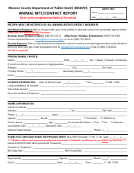 Document preview: Animal Bite/Contact Report - Monroe County, New York