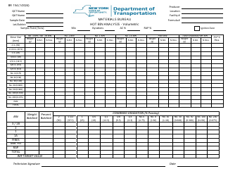 Document preview: Form BR154 Hot Bin Analysis - Volumetric - New York