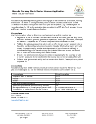 Document preview: Nevada Nursery Stock Dealer License Application - Nevada