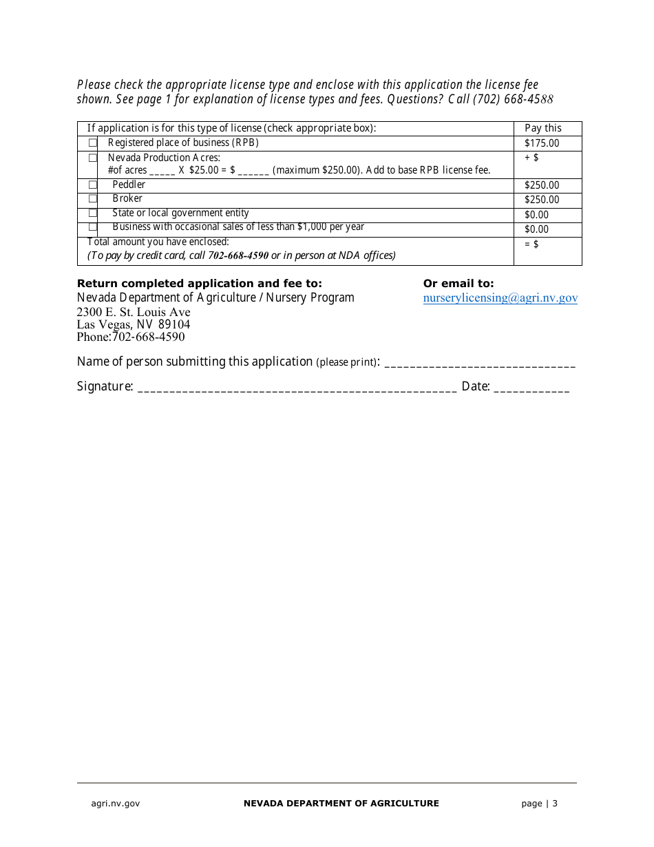 Nevada Nursery Stock Dealer License Application - Nevada, Page 3