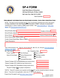 Form SP-4 Preliminary Information on Proposed School Facilities Construction - Utah