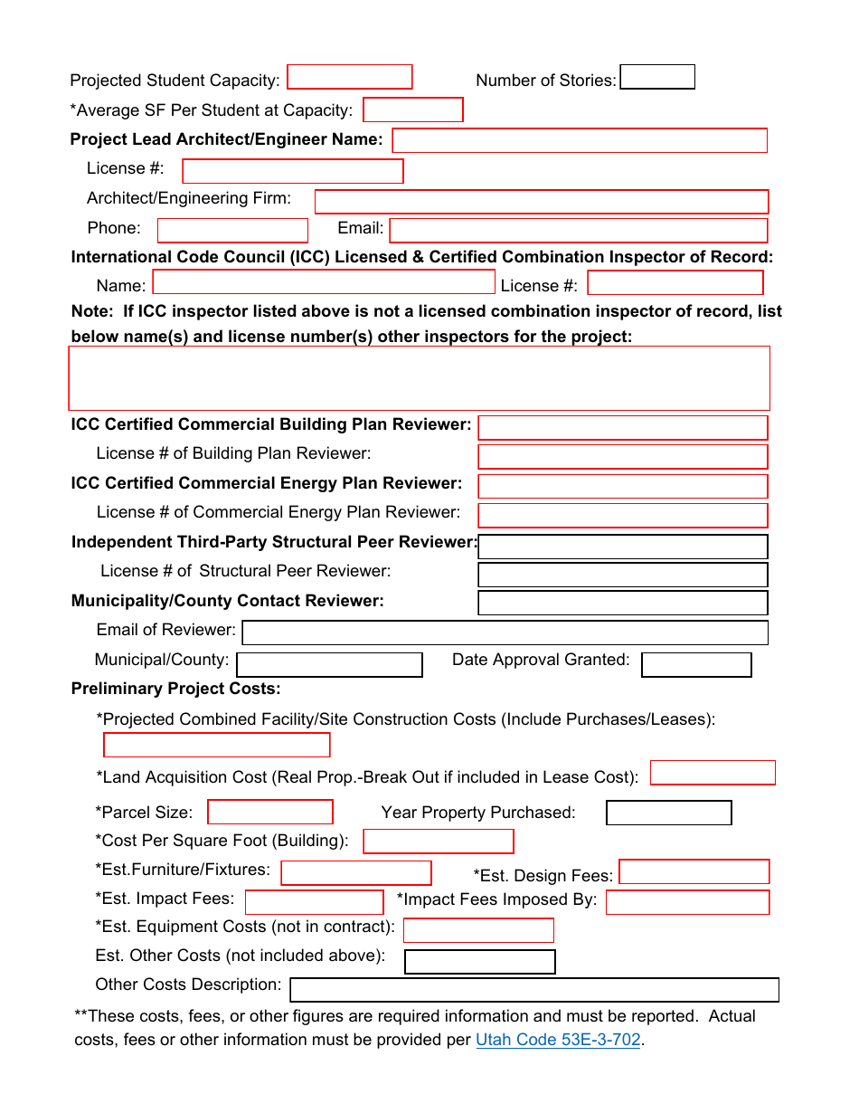 Form SP-4 Preliminary Information on Proposed School Facilities Construction - Utah, Page 2