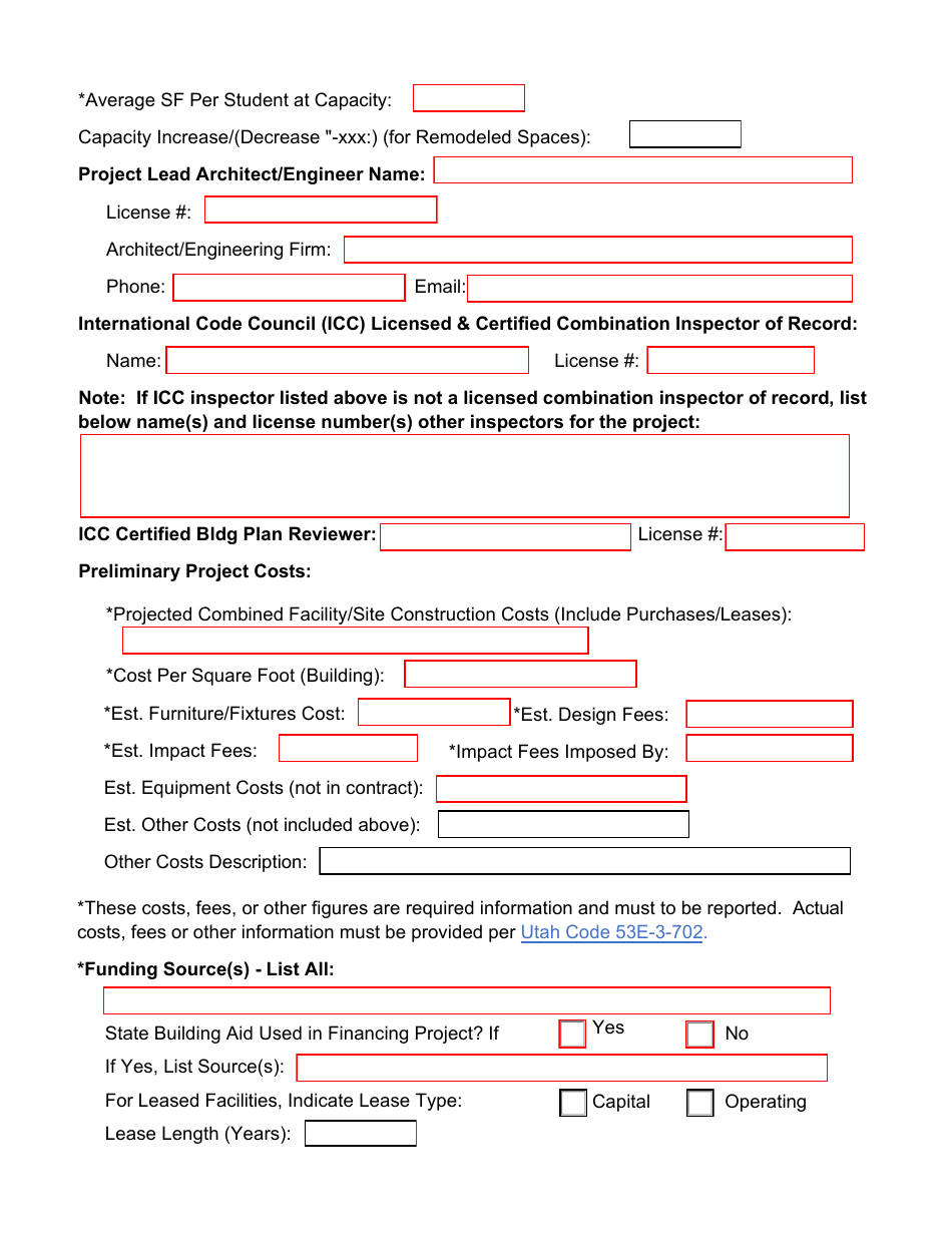 Form SP-4A Preliminary Information on Proposed School Facilities Construction - Utah, Page 2