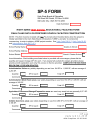 Form SP-5 Right Sizing High School Educational Facilities Form - Utah