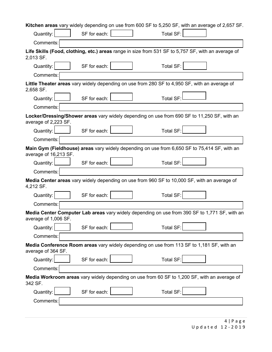 Form SP-5 Right Sizing High School Educational Facilities Form - Utah, Page 4