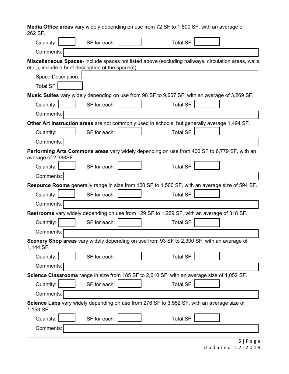 Form SP-5 Right Sizing High School Educational Facilities Form - Utah, Page 5