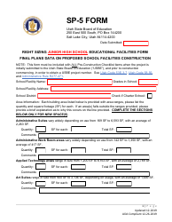 Document preview: Form SP-5 Right Sizing Junior High School Educational Facilities Form - Utah