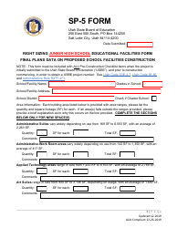 Form SP-5 Right Sizing Junior High School Educational Facilities Form - Utah