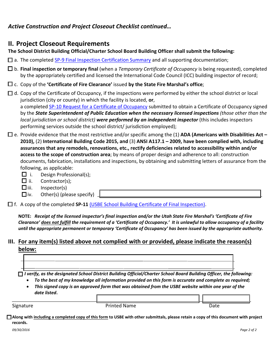 Utah Active Construction And Project Closeout Checklist Fill Out Sign Online And Download Pdf