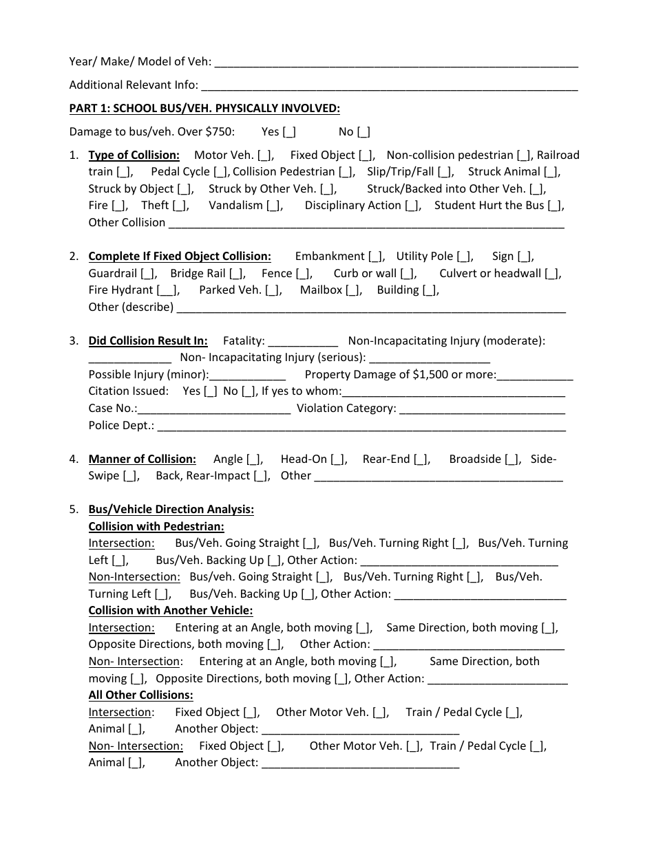 Appendix 15 Uniform School Bus / Vehicle Collision Report Form - School Bus / Vehicle Operations - Utah, Page 2