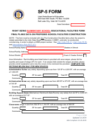 Form SP-5 Right Sizing Elementary School Educational Facilities Form - Utah