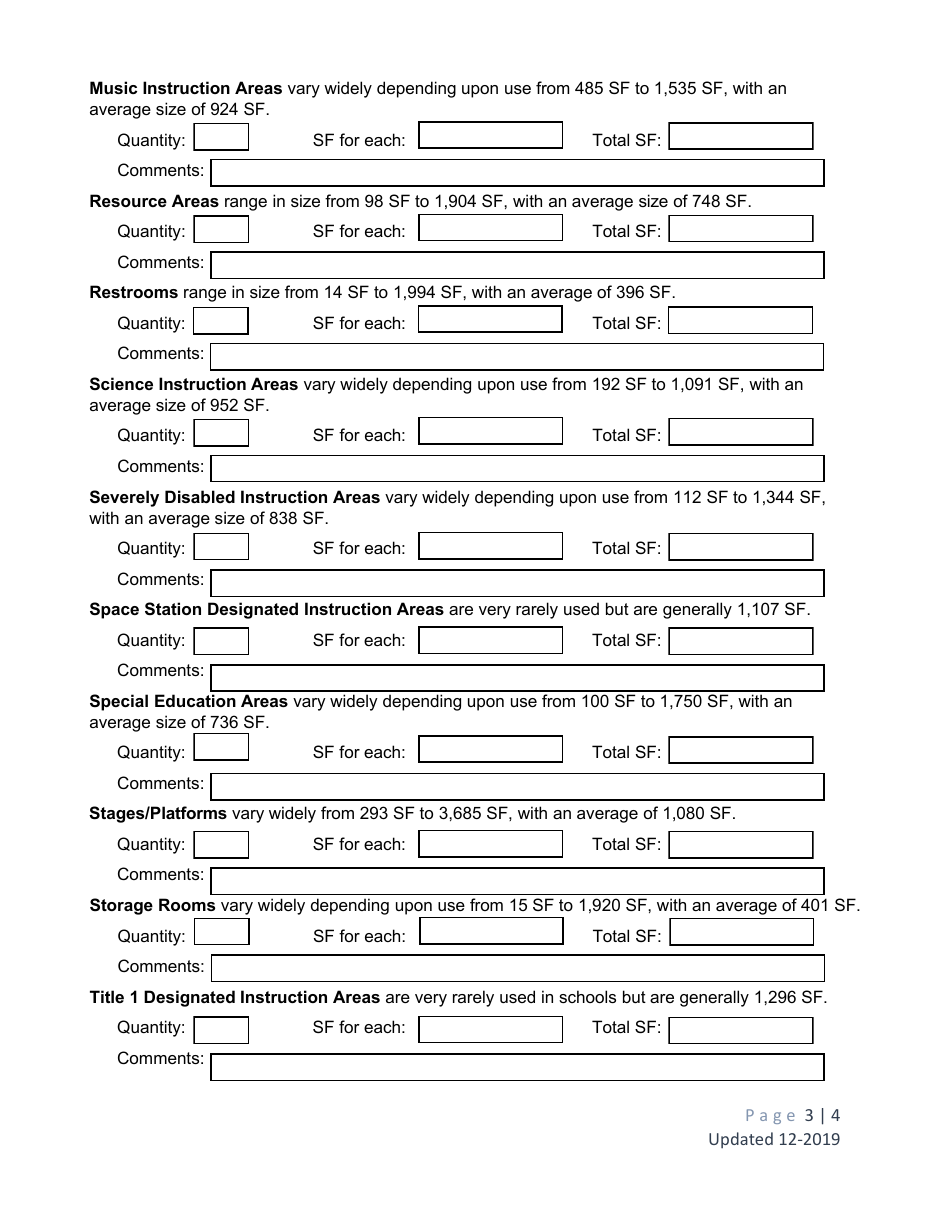 Form SP-5 Right Sizing Elementary School Educational Facilities Form - Utah, Page 3